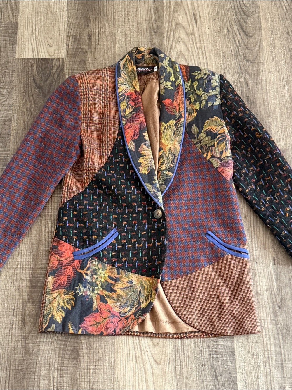 Vintage 90s Canvasbacks Patchwork Tapestry Blazer Jacket Medium